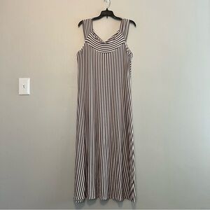 OSO Casuals Viscous Soft Stretchy Maxi Dress in Brown & White Striped Large‎